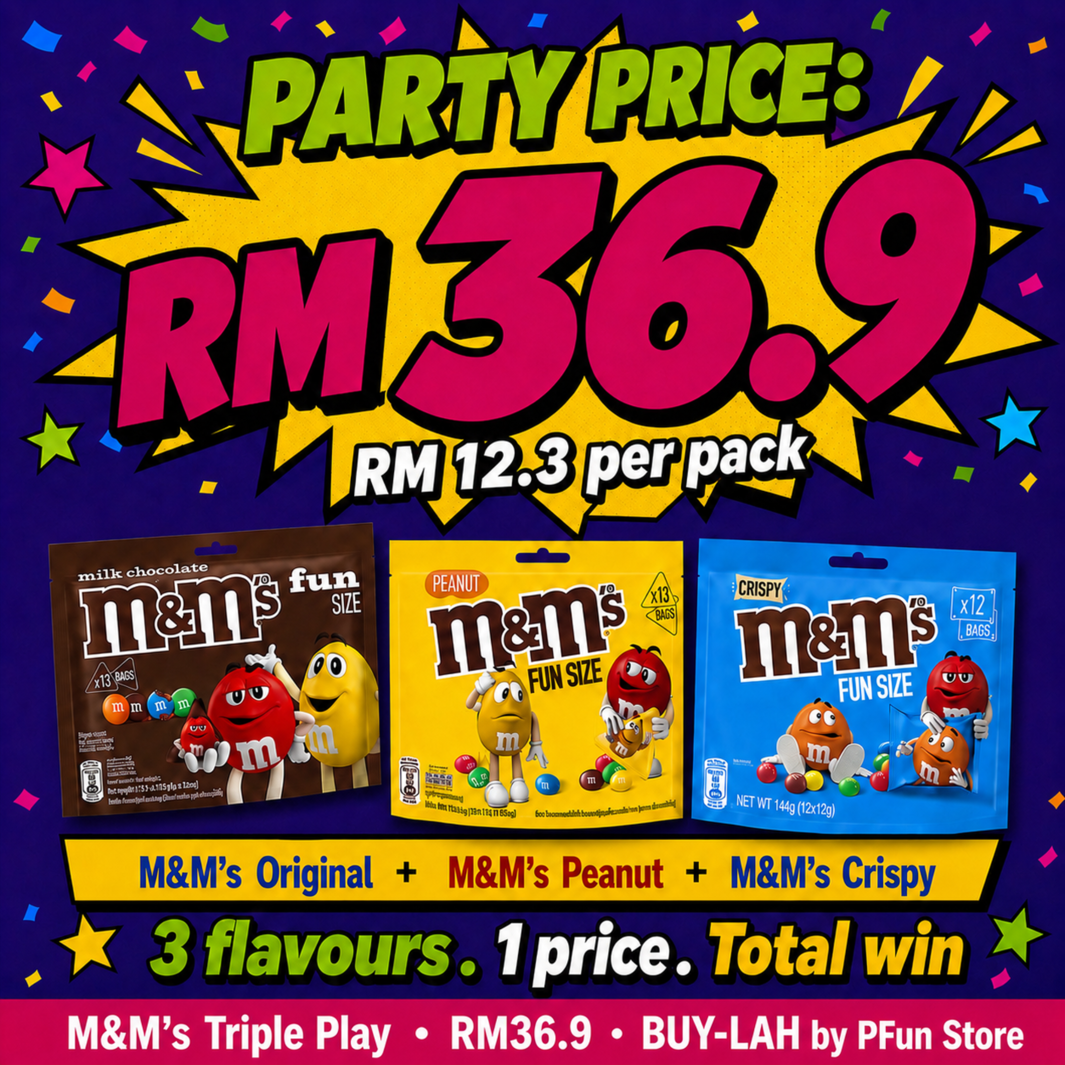  M&M's Triple Play Party Bundle —3 packs 