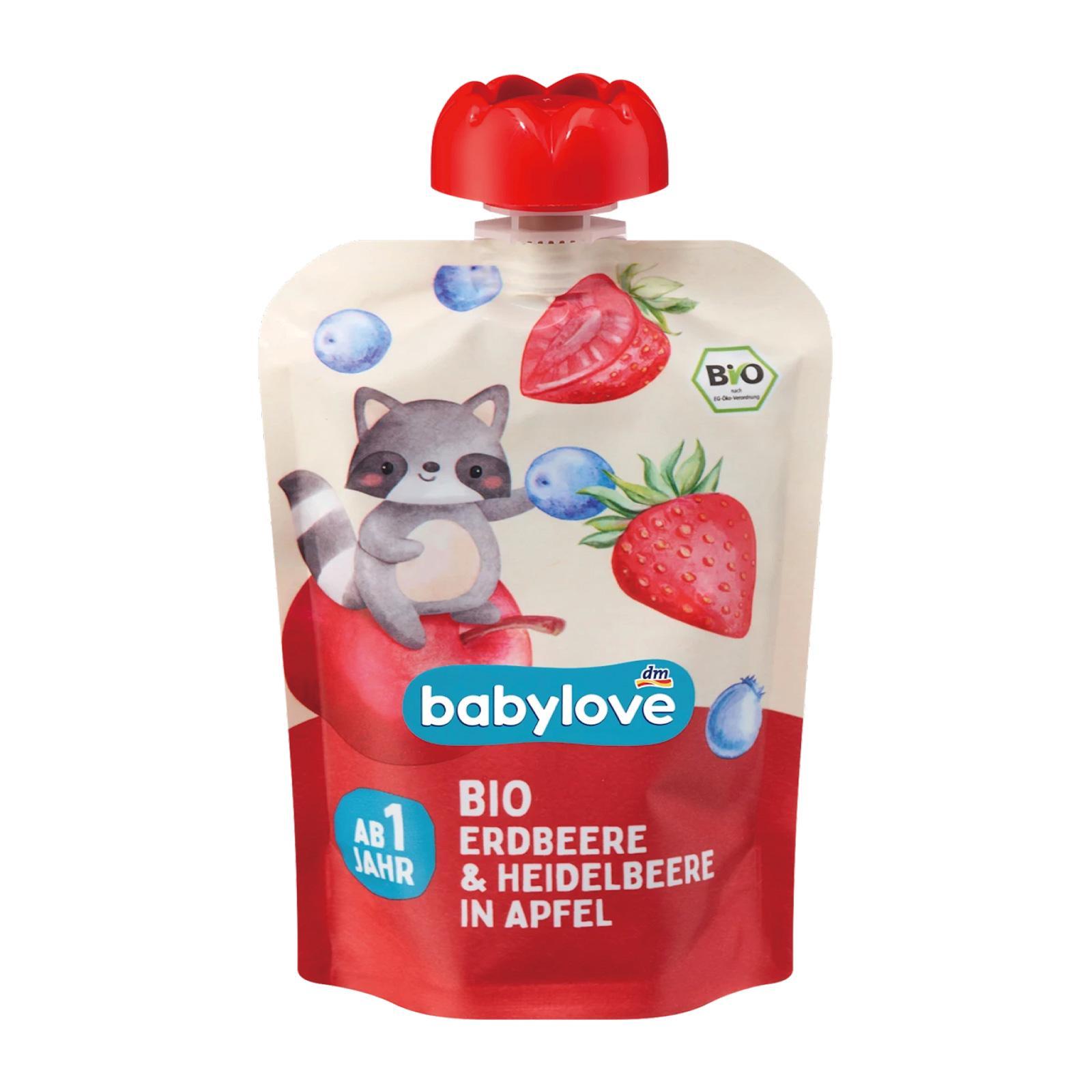 BabyLove Organic Pouch Puree Apple Strawberry Blueberry for Age 1+ Vegan 100g