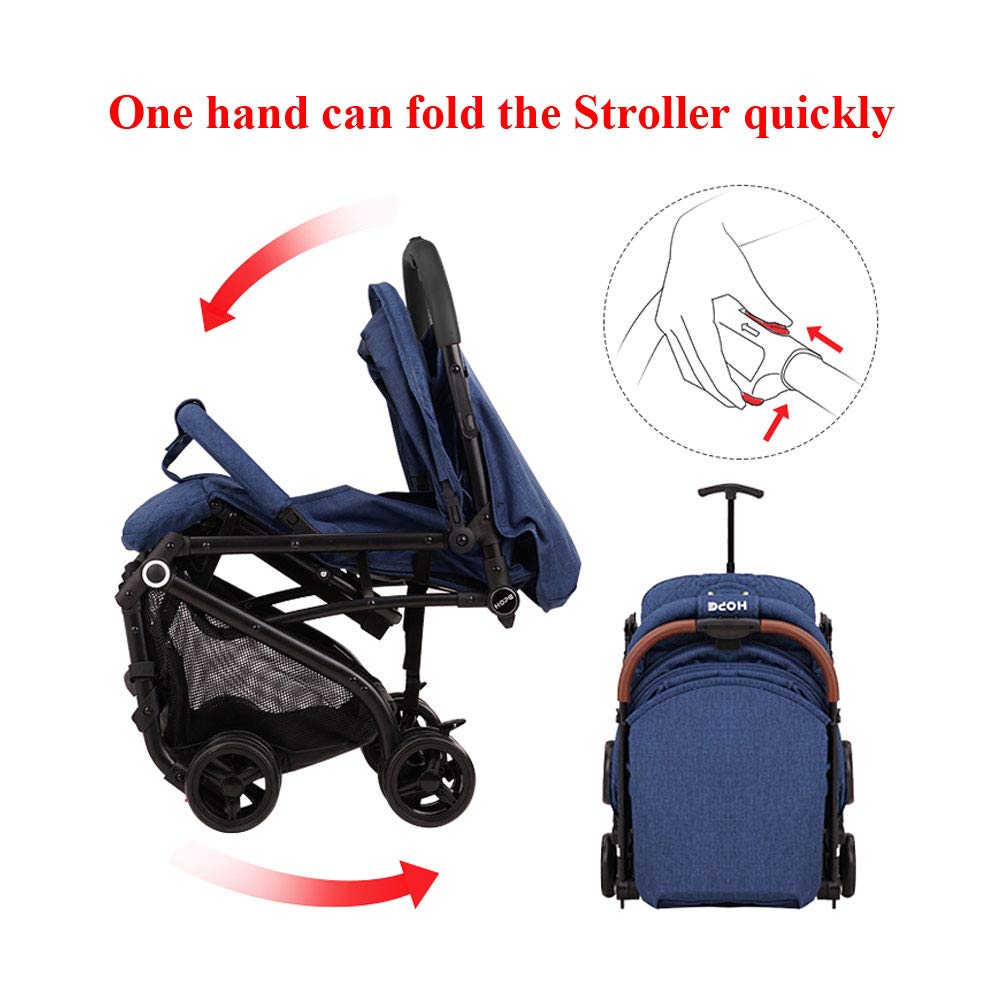 Hapair Baby Stroller Navy Blue Colour, Lightweight Compact Travel Stroller - One Hand Fold, Umbrella Stroller, Linen Fabric