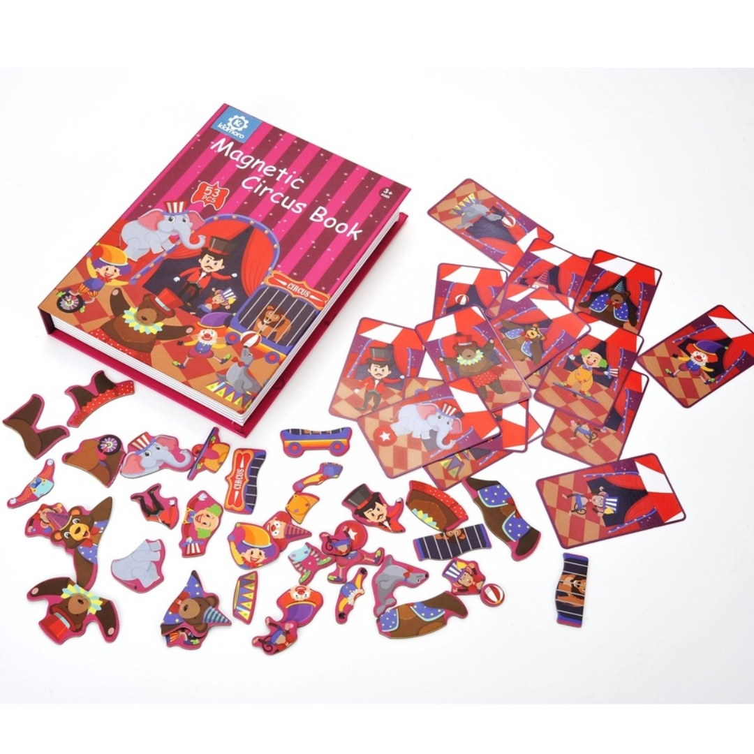 Kidmoro 53 Pcs. Magnetic Play-Book Circus Theme Learning Puzzle Game for Kids, Ages 3+
