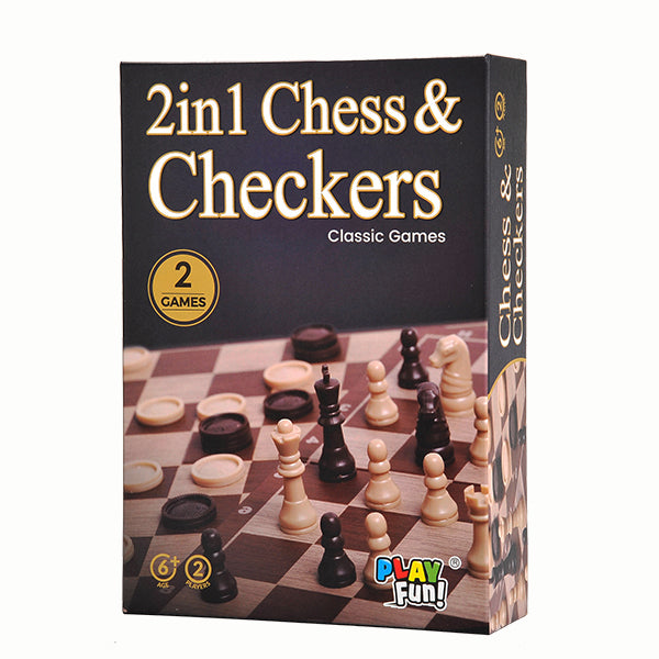 PlayFun 2-in-1 Chess and Checkers Classic Game, 2 Players, Ages 6+