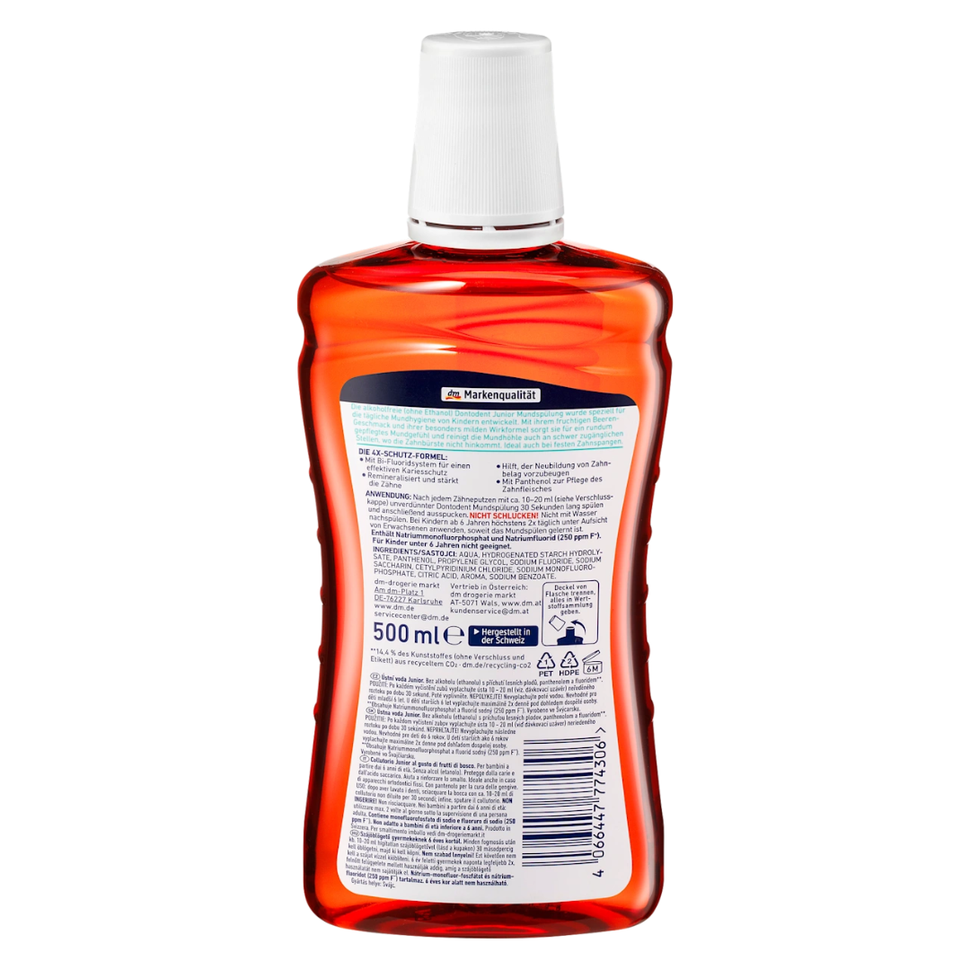 Dontodent Kids Mouthwash Junior Fruity Berry Flavour with Fluoride for Ages 6 and Up 500ml