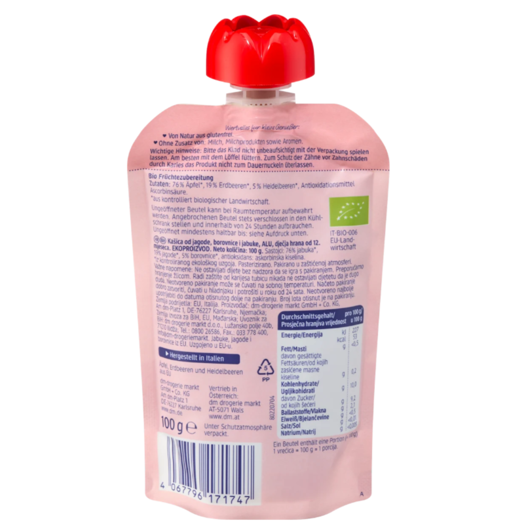 BabyLove Organic Pouch Puree Apple Strawberry Blueberry for Age 1+ Vegan 100g