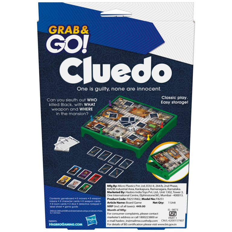 Hasbro Gaming Cluedo Grab and Go Game for Ages 8 and Up, Portable ravel Game for Kids