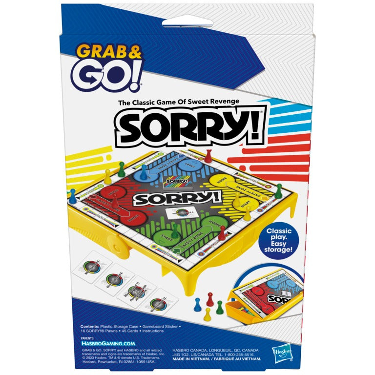Sorry! Grab and Go Game for Kids Ages 6 and Up, Portable Game for 2-4 Players, Travel Game for Kids