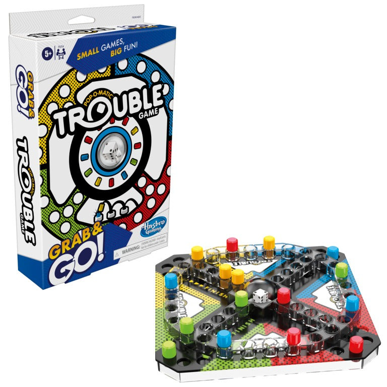 Trouble Grab and Go Game for Kids Ages 5 and Up, Portable Game for 2-4 Players, Travel Game for Kids