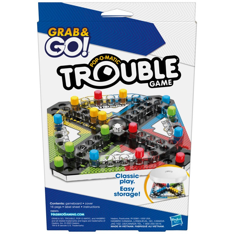 Trouble Grab and Go Game for Kids Ages 5 and Up, Portable Game for 2-4 Players, Travel Game for Kids