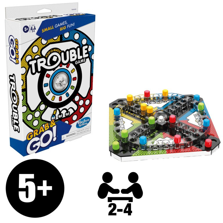Trouble Grab and Go Game for Kids Ages 5 and Up, Portable Game for 2-4 Players, Travel Game for Kids