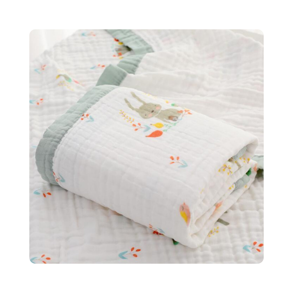 Vigo Rabbit Muslin Blanket 100% Cotton – 6-Layer Gauze, Lightweight, Soft & Breathable, 110x110cm