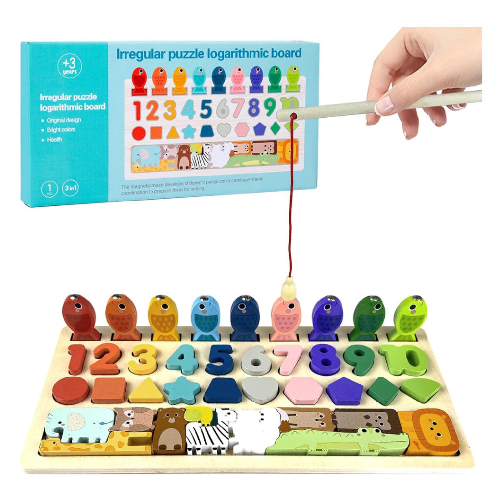 Kidmoro Montessori Wooden Puzzle Toy 4-in-1 | Educational Learning & Fishing Game for Kids 3+