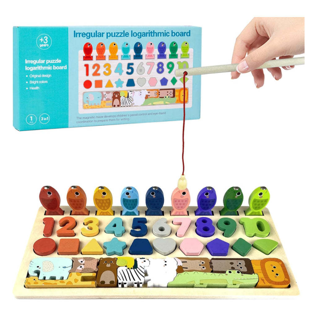 Kidmoro Montessori Wooden Puzzle Toy 4-in-1 | Educational Learning & Fishing Game for Kids 3+