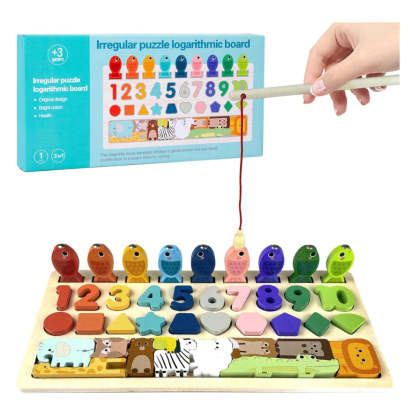 Kidmoro Montessori Wooden Puzzle Toy 4-in-1 | Educational Learning & Fishing Game for Kids 3+