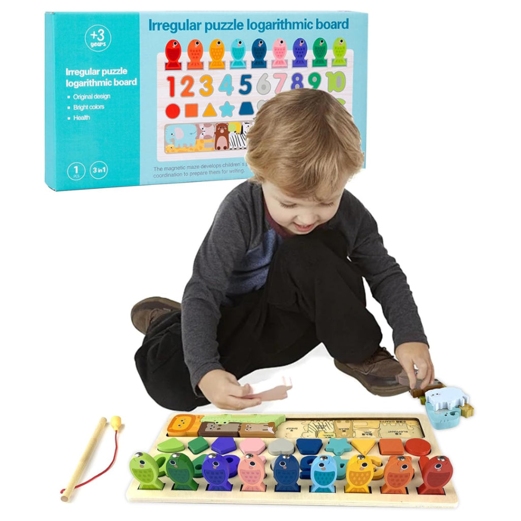 Kidmoro Montessori Wooden Puzzle Toy 4-in-1 | Educational Learning & Fishing Game for Kids 3+