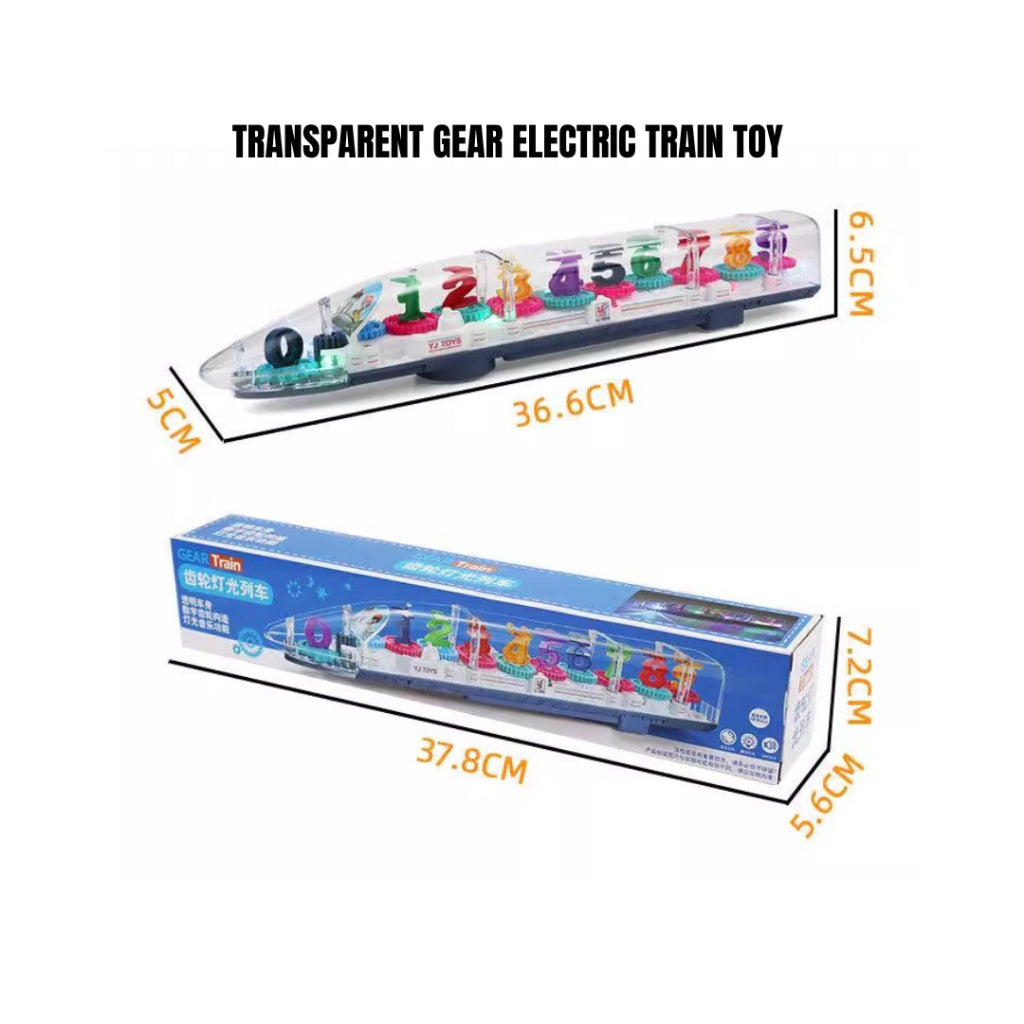 Kids Transparent Gear Electric Train Toy | Light & Music Educational Play for Ages 2+