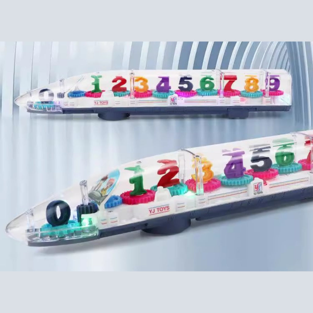 Kids Transparent Gear Electric Train Toy | Light & Music Educational Play for Ages 2+