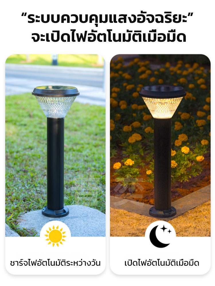 【✨ค่าไฟฟ้า 0 บาทตลอดปี พร้อมแผงโซล่าเซลล์】โคมไฟสนามพลังงานแสงอาทิตย์ทรงเพชรประหยัดพลังงาน