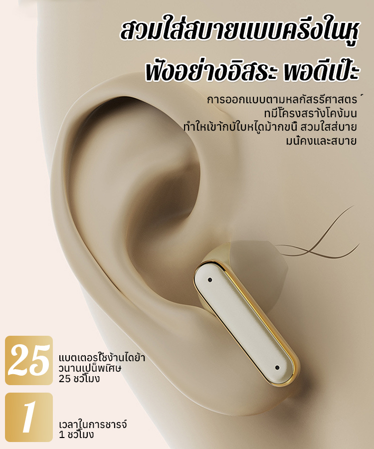 【ใส่ได้นานโดยไม่เมื่อยหู ลดเสียงรบกวนอย่างมีประสิทธิภาพ】หูฟังบลูทูธไร้สาย