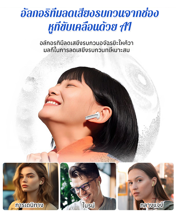 【ใส่ได้นานโดยไม่เมื่อยหู ลดเสียงรบกวนอย่างมีประสิทธิภาพ】หูฟังบลูทูธไร้สาย