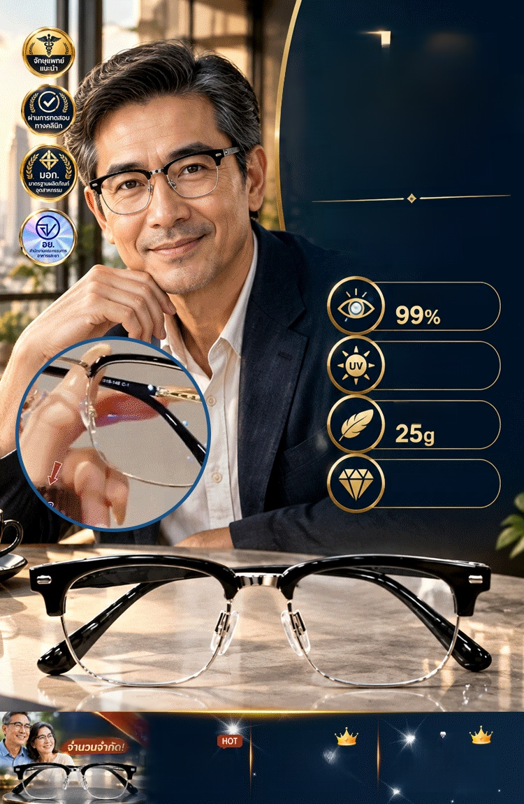 แว่นสายตายาวโปรเกรสซีฟอัจฉริยะ👓⚡ มองชัดทุกระยะในอันเดียว — ไม่ต้องถอดแว่นสลับไปมา น้ำหนักเบาใส่สบายตลอดวัน!