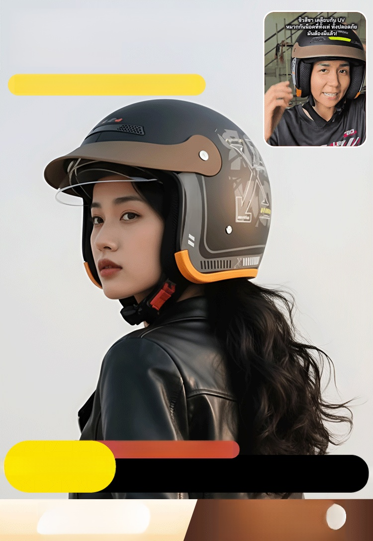 🛵 หมวกกันน็อคเลนส์โค้งยอดนิยมจากไทย 🔥 มุมมองกว้างพิเศษ⤴️ เบาและสบาย✨ มีหลายสีให้เลือก! 🌪️ การออกแบบกันลมเฉพาะ + เลนส์ปรับได้ 3 ระดับ ล็อคทันทีที่ดึง🔒