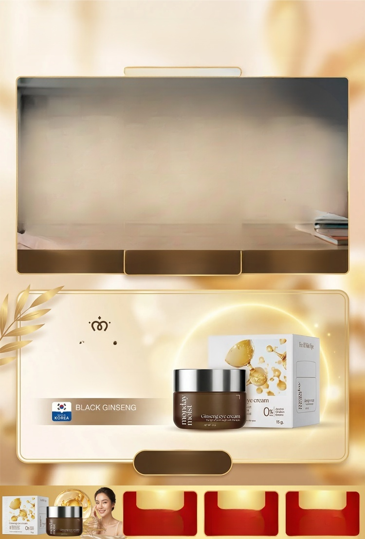 🌟✨ ครีมโสมใต้ตา สูตรพิเศษเพื่อดวงตาสดใส!   🥰💧 บำรุงล้ำลึก ลดรอยคล้ำและริ้วรอย!   🌿💖 ส่วนผสมจากโสมดำเกาหลีและสาหร่ายสีฟ้า!   💪💦 เติมน้ำให้ผิวใต้ตา แข็งแรงและสดชื่น!  