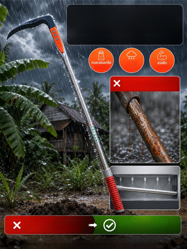 เคียวตัดที่ยาวและคมทำจากเหล็ก SK85 รุ่นใหม่ เคียวด้ามยาว 70 ซม. เหล็ก SK85 ยืนตัดสบาย ไม่ปวดหลัง ไม่ต้องใช้น้ำมัน ลด 80%
