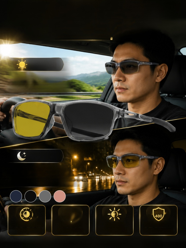 【กรองแสงสะท้อน】แว่นตาขับรถกลางคืน HD วิสัยทัศน์คมชัด 1 แว่น = 3 การใช้งาน ลดแสงสะท้อน 5 เท่า