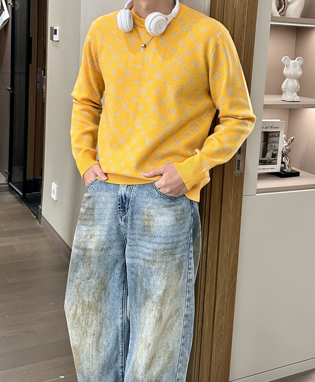 ルイ・ヴィトン「Louis Vuitton」秋冬用丸首プルオーバーニットセーター