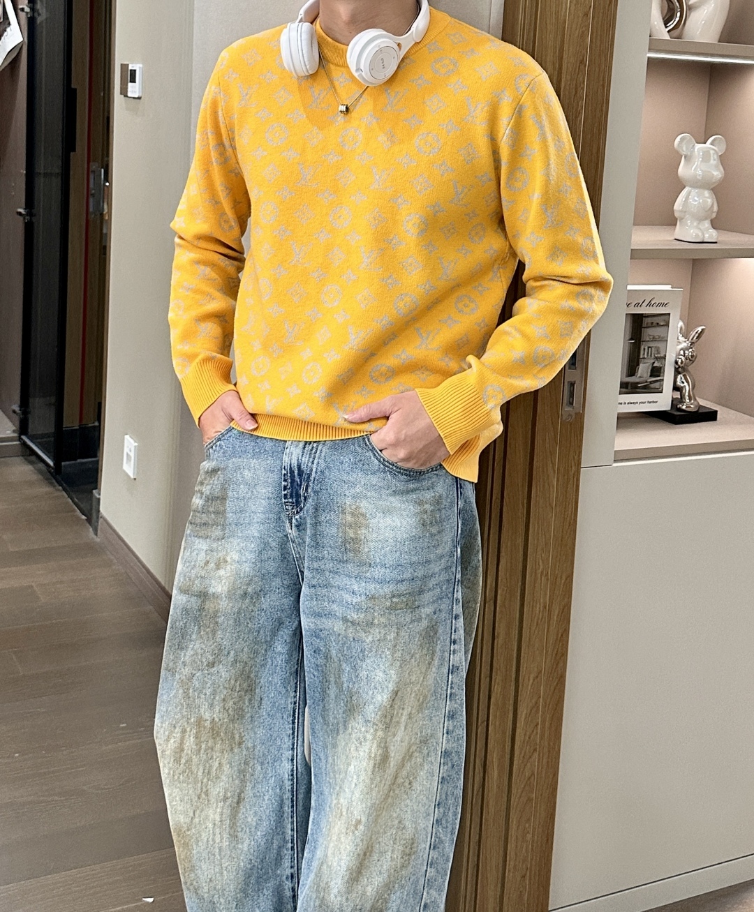 ルイ・ヴィトン「Louis Vuitton」秋冬用丸首プルオーバーニットセーター