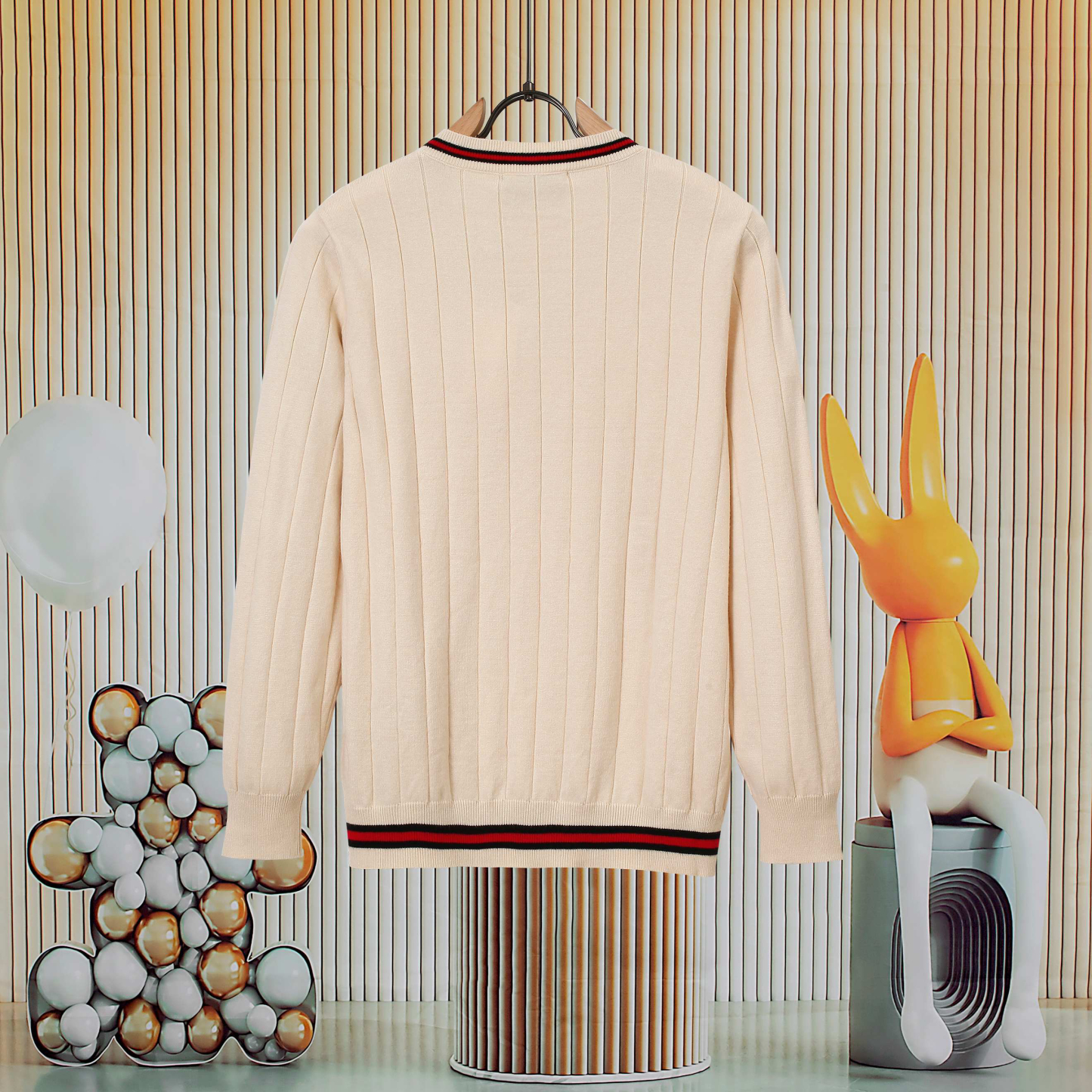 グッチ「Gucci」秋冬リブ編みグラデーションVネックニットセーター