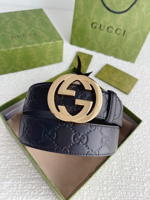 グッチ「Gucci」インターロッキングG バックル付き ワイドベルト100CM