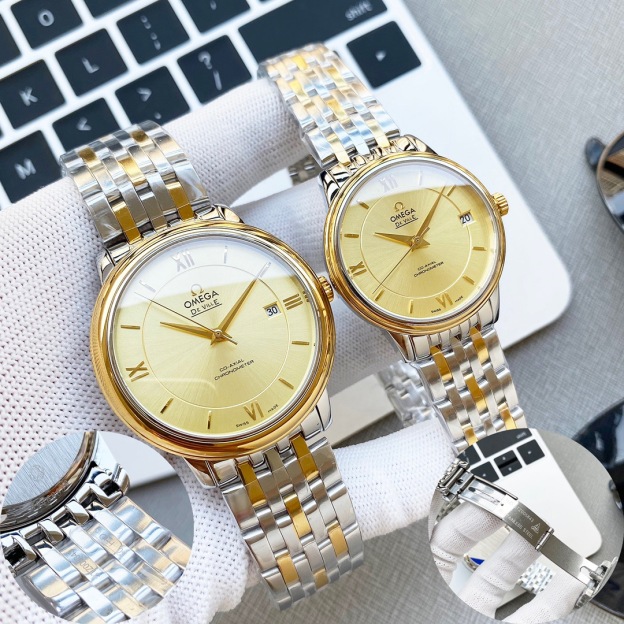 オメガ「Omega」デビル プレステージ カップルウォッチ メンズ39.5MM＆レディース32.7MM スチール＆レザーストラップ