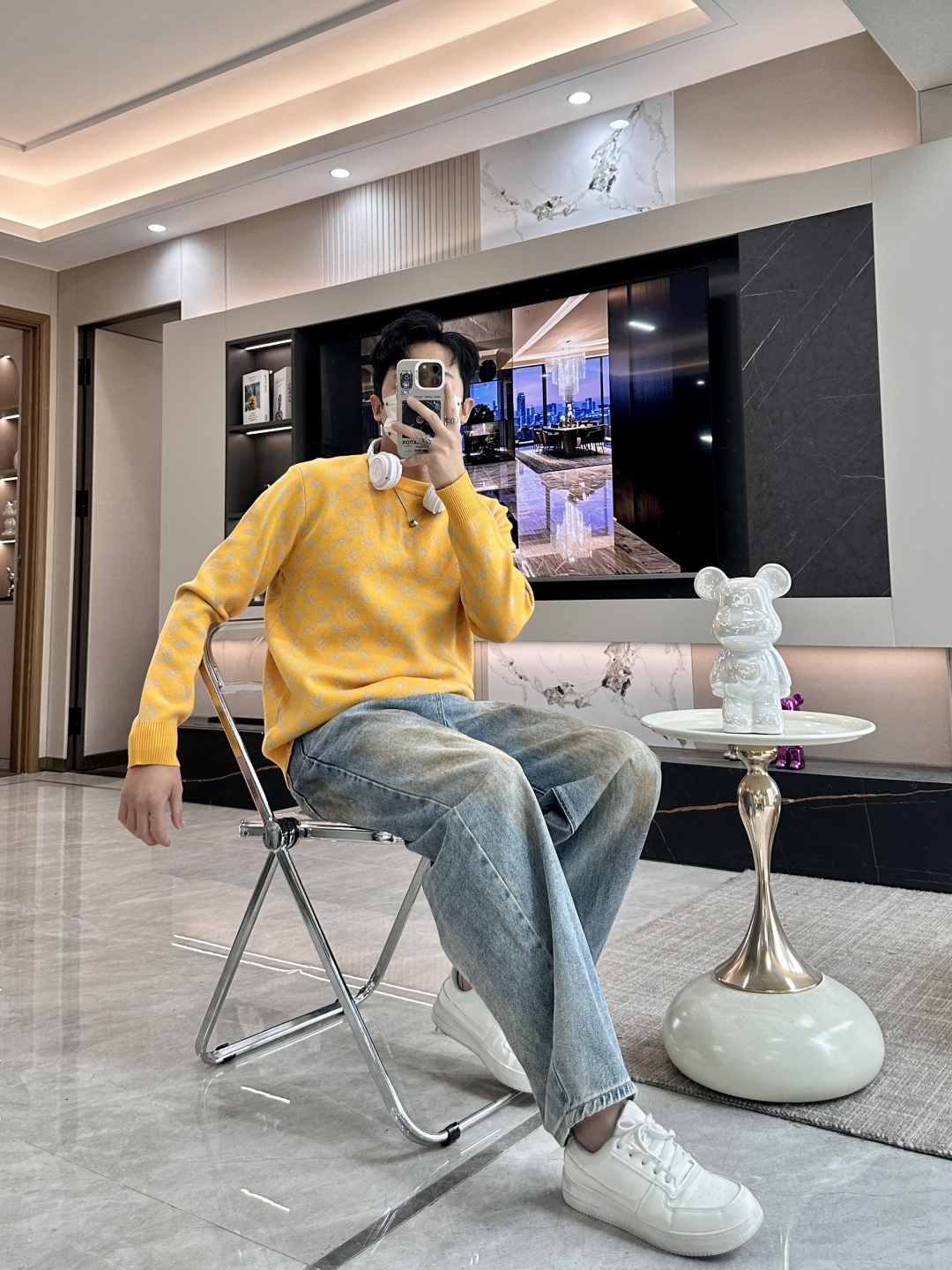 ルイ・ヴィトン「Louis Vuitton」秋冬用丸首プルオーバーニットセーター