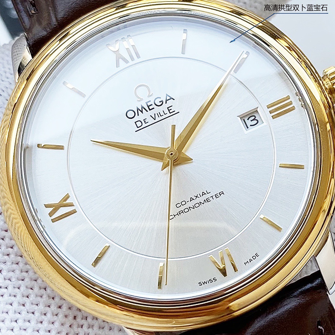オメガ「Omega」デビル プレステージ カップルウォッチ メンズ39.5MM＆レディース32.7MM スチール＆レザーストラップ
