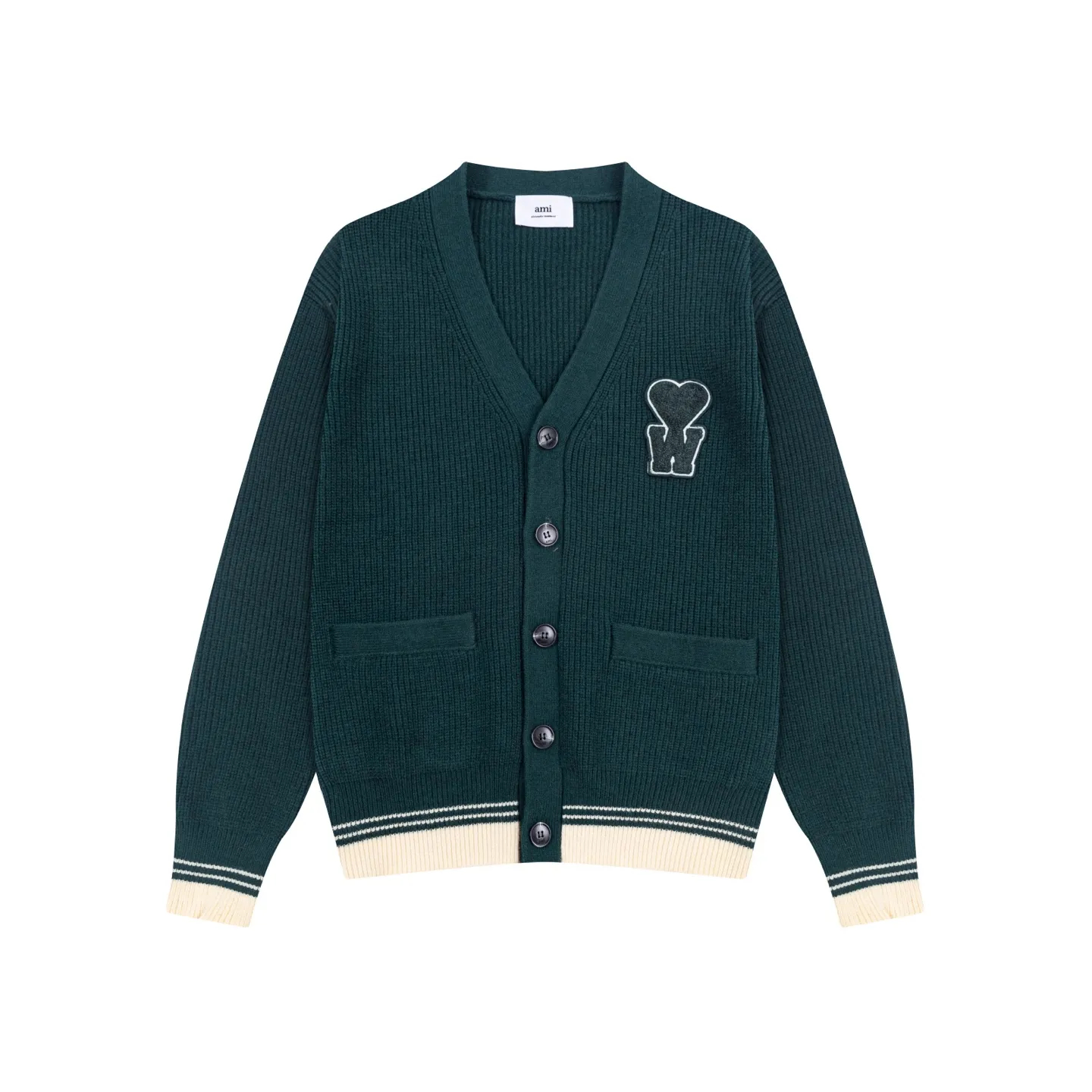 AMI PARIS（アミ パリス） オーバーサイズ ウール カーディガン 男女兼用ロゴニット
