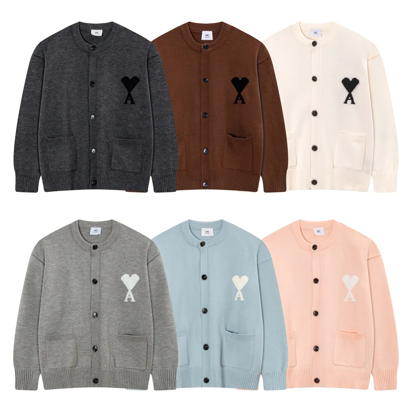 AMI PARIS（アミ パリス） オーバーサイズ ウール カーディガン 男女兼用ロゴニット