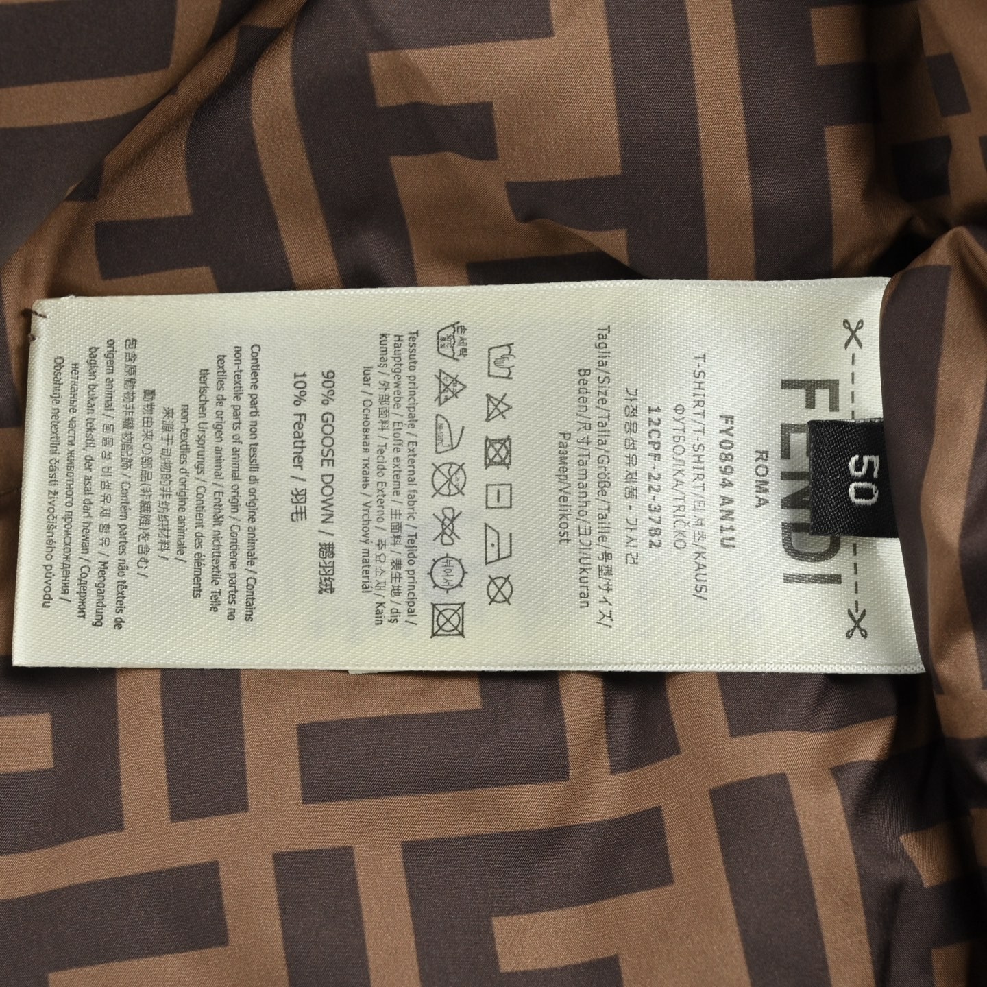 FENDI フェンディ 25FW 袖標拼接 フード付きダウンジャケット ブラック