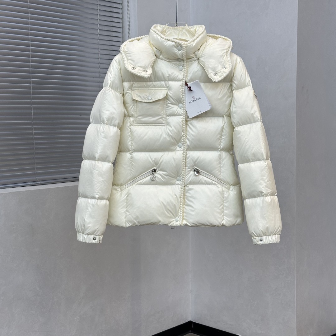 MONCLER モンクレール Glareins 編み飾りウエストライン フード付きショートダウンジャケット ホワイト レディース