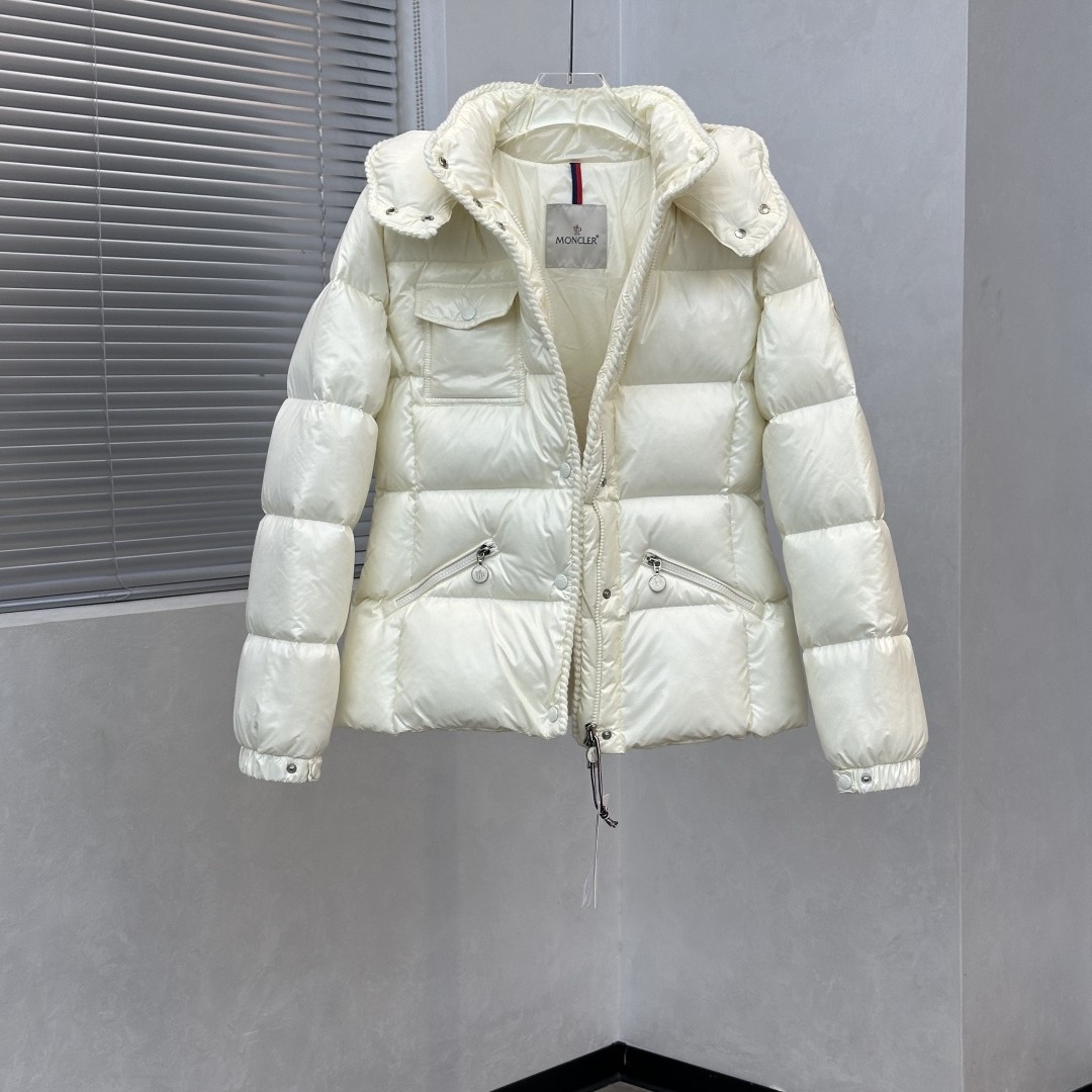 MONCLER モンクレール Glareins 編み飾りウエストライン フード付きショートダウンジャケット ホワイト レディース