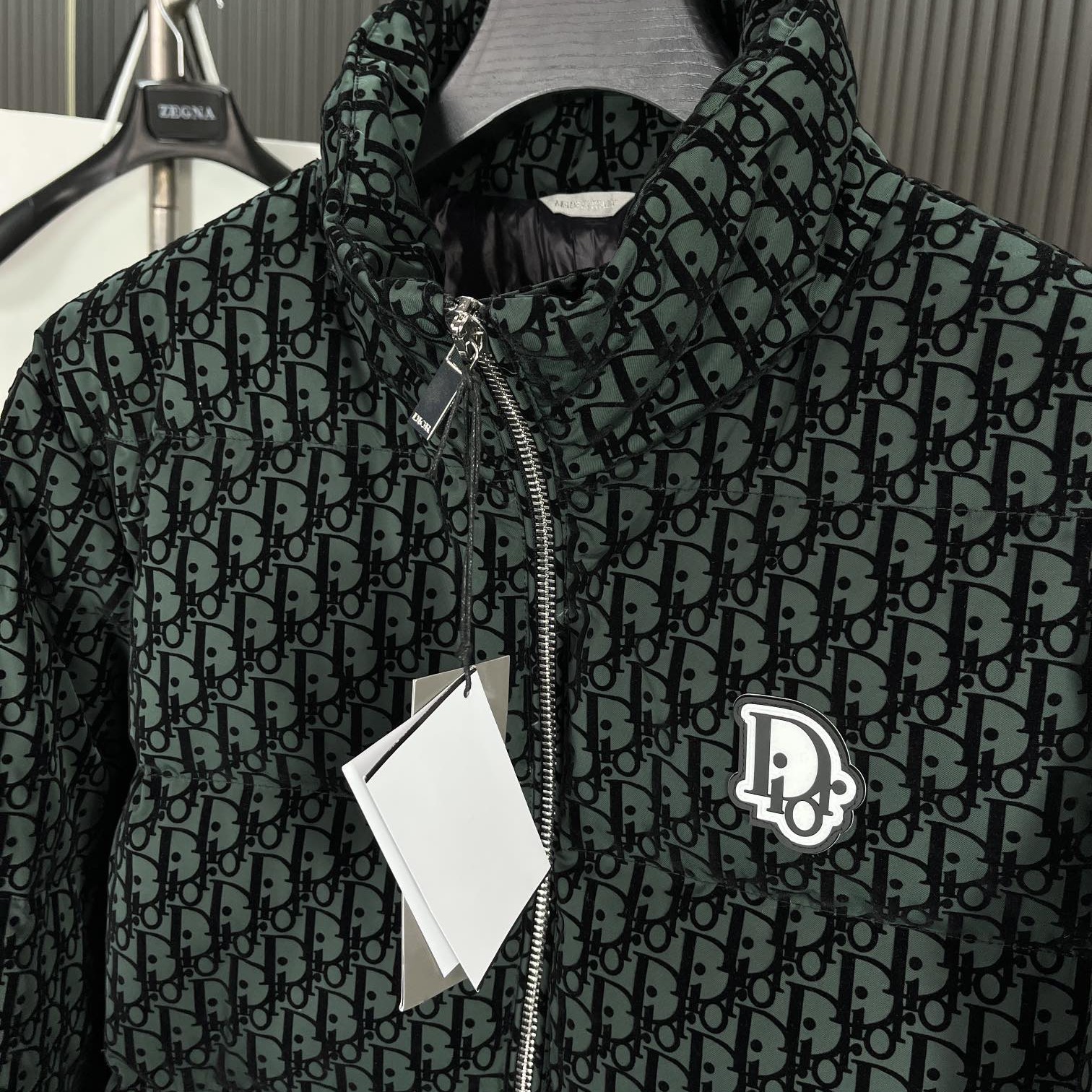 Dior ディオール 2025ss メンズ 立領 ダウンジャケット ブラックグレーン柄