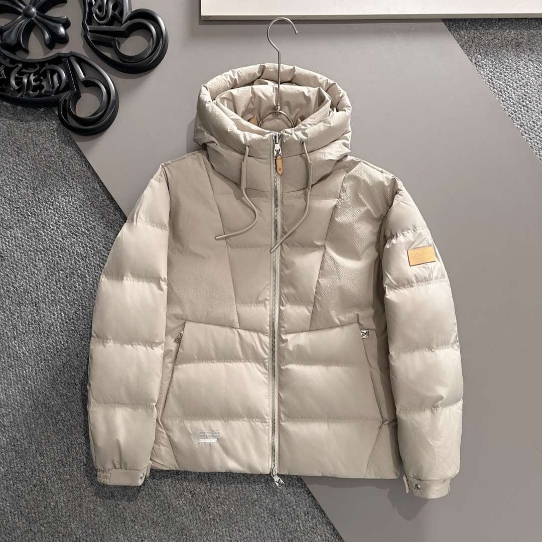 LOUIS VUITTON ルイヴィトン FW2025秋冬新作 ダウンジャケット Lvロゴ圧花 老花柄拼接 フード付き