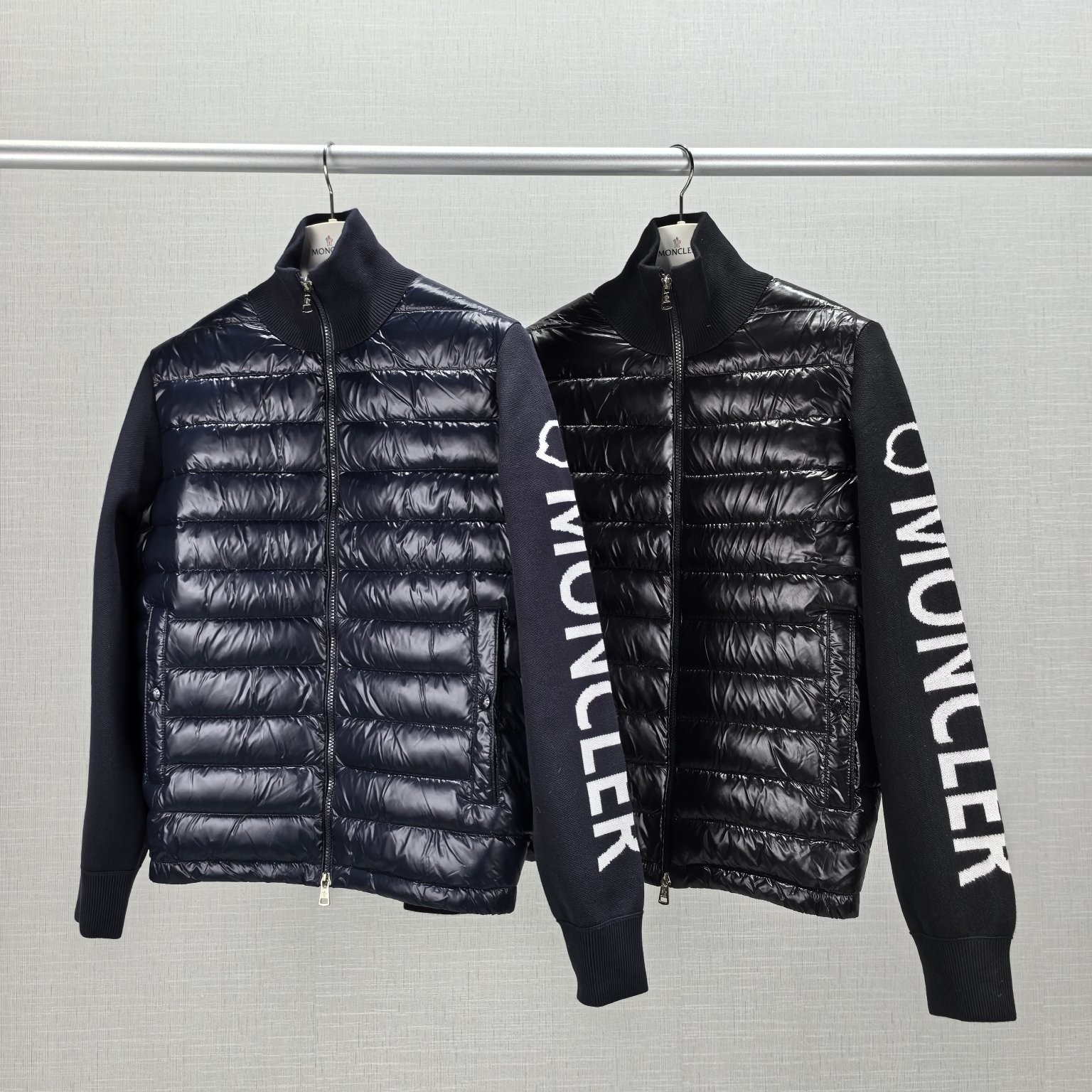 MONCLER モンクレール M29 パイロットカラー ニットリボン LOGOプリント ダウンジャケット ブラック/ネイビー