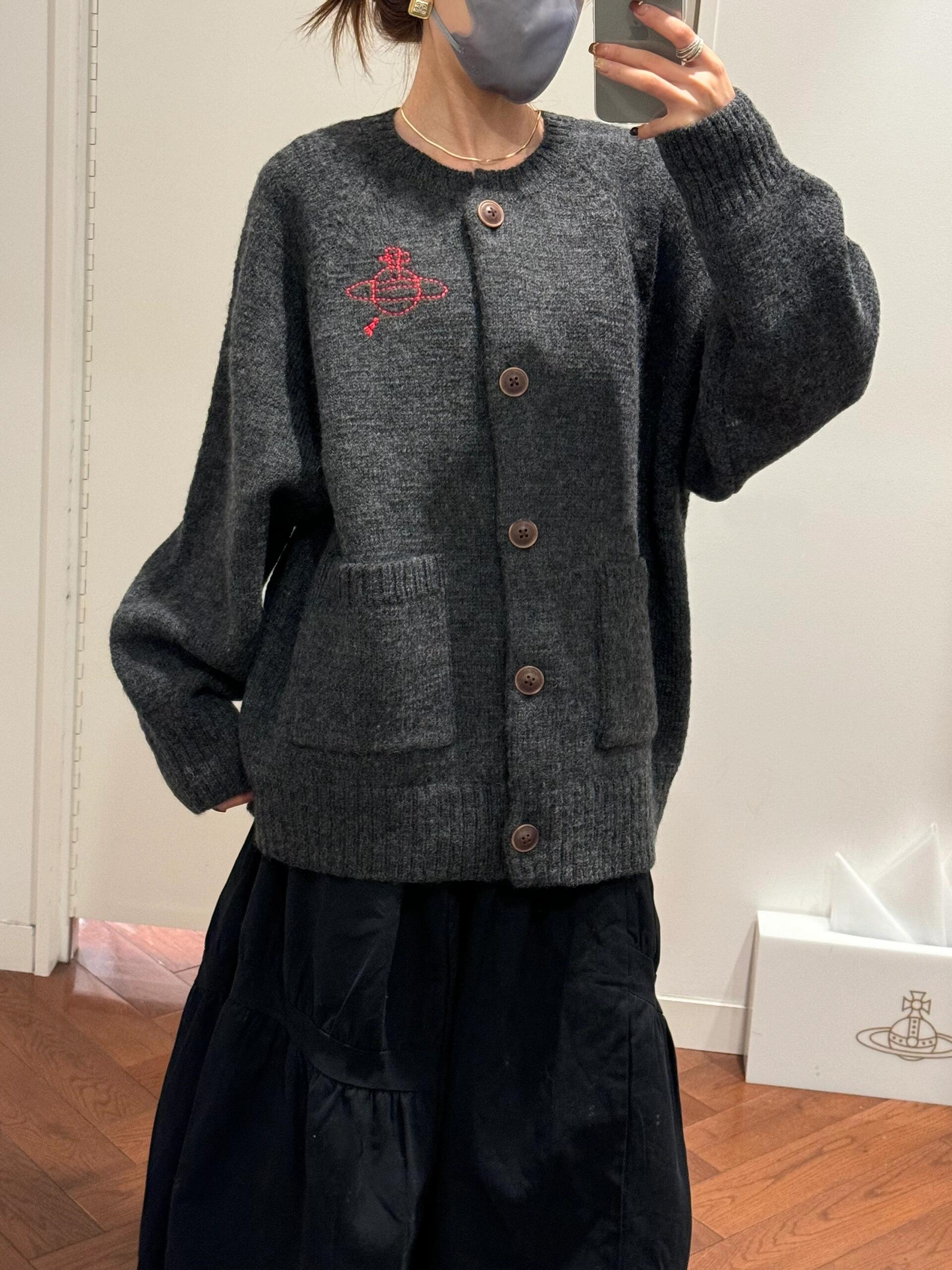 Vivienne Westwood 土星モチーフ ウールニット ロングカーディガン スカーフ付き 厚手アウター