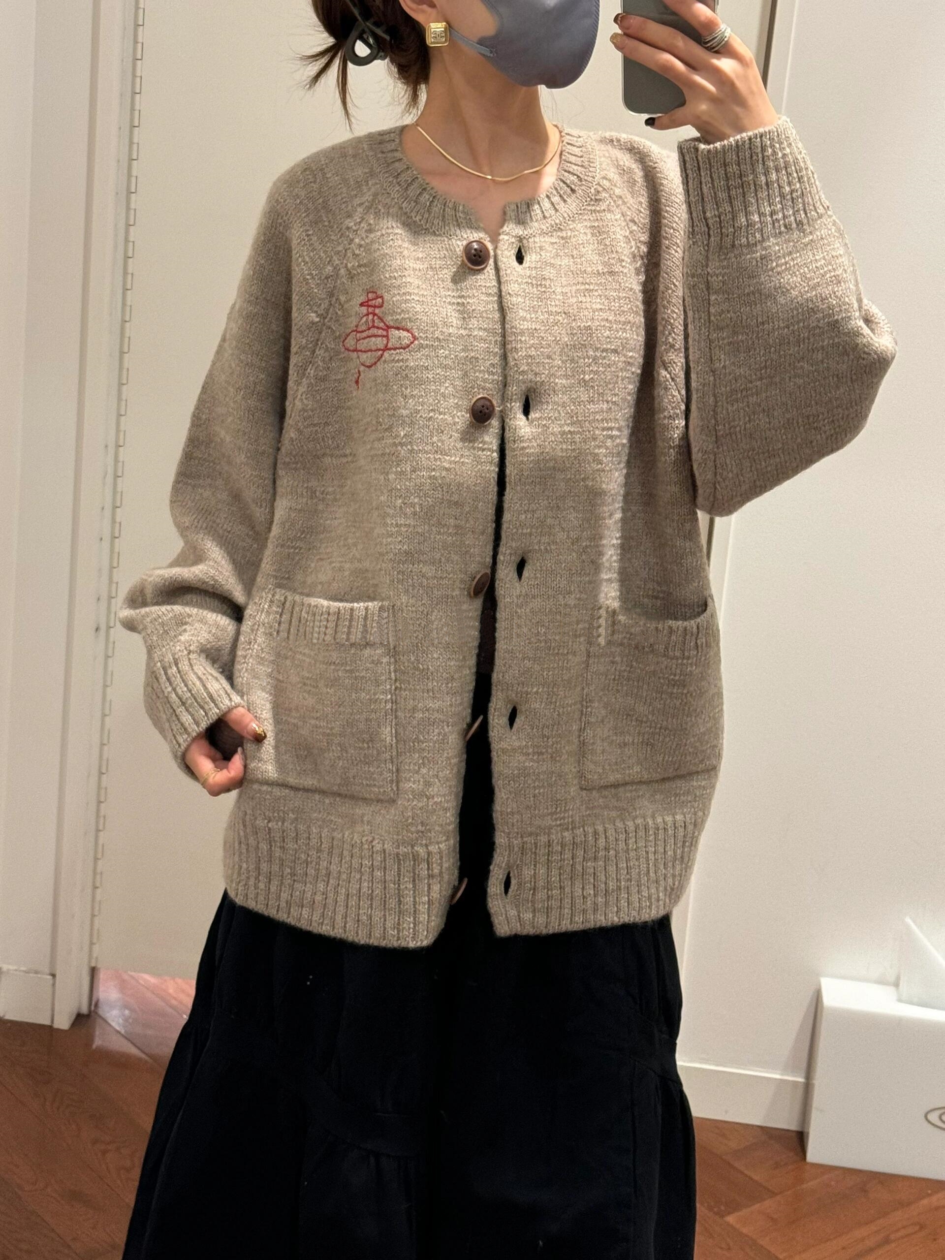 Vivienne Westwood 土星モチーフ ウールニット ロングカーディガン スカーフ付き 厚手アウター