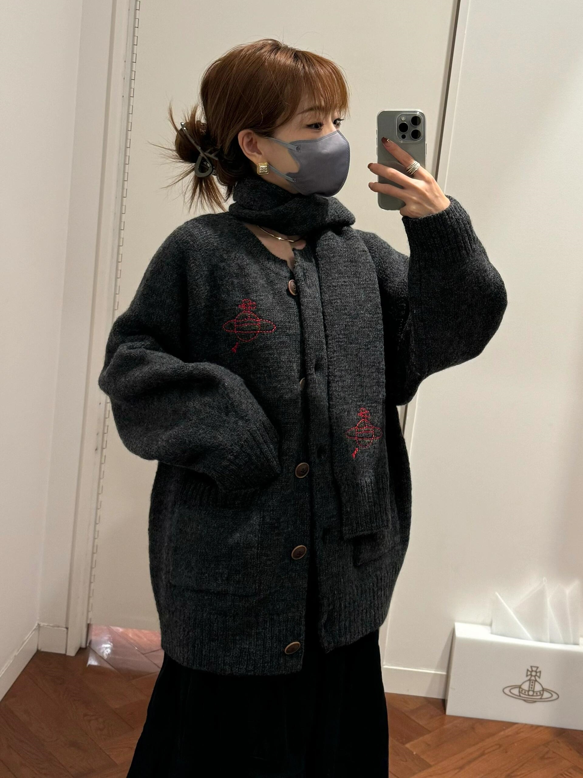 Vivienne Westwood 土星モチーフ ウールニット ロングカーディガン スカーフ付き 厚手アウター