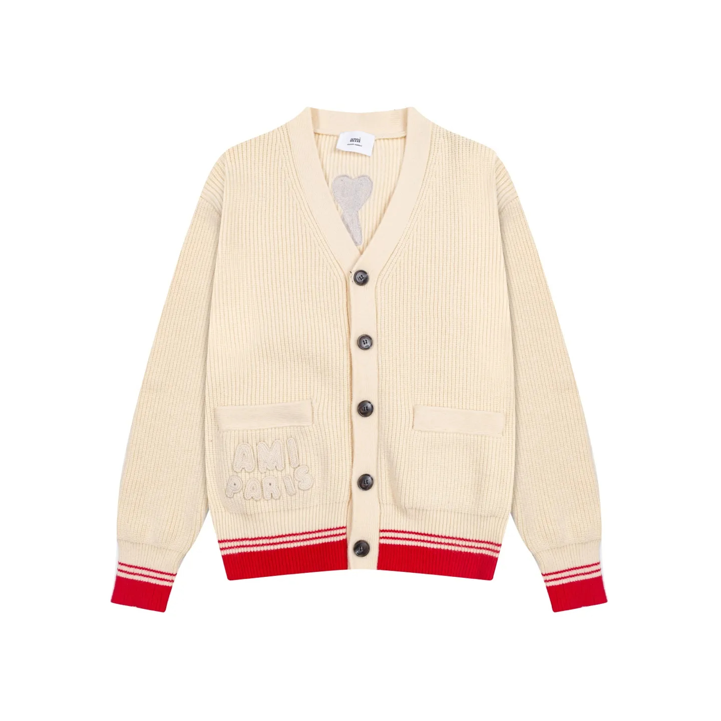 AMI PARIS（アミ パリス） オーバーサイズ ウール カーディガン 男女兼用ロゴニット