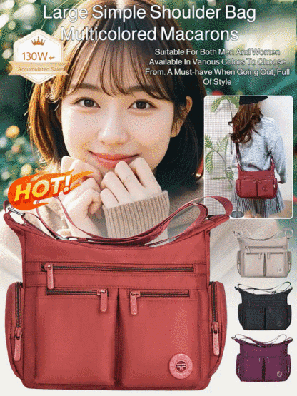 Simple Multi-Pocket Large Shoulder Bag, Colorful Options