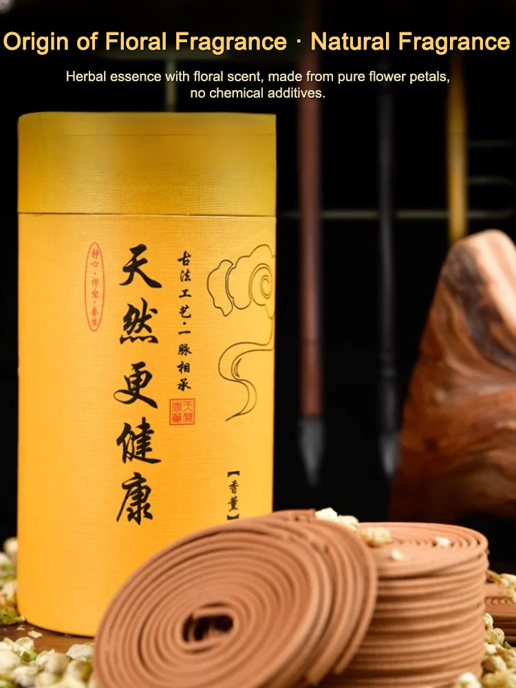 Natural sandalwood incense coils come with an incense burner.