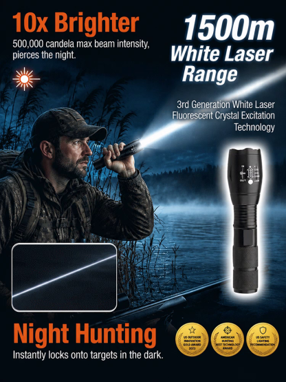 【Ultra Bright Sky Cannon】High Power Zoomable White Laser Flashlight