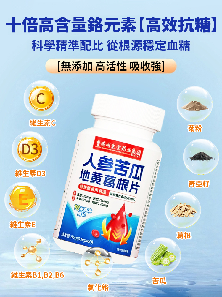 【Natural Herbal Blend for Diabetes】 Ginseng, Bitter Melon, Rehmannia, and Kudzu Root